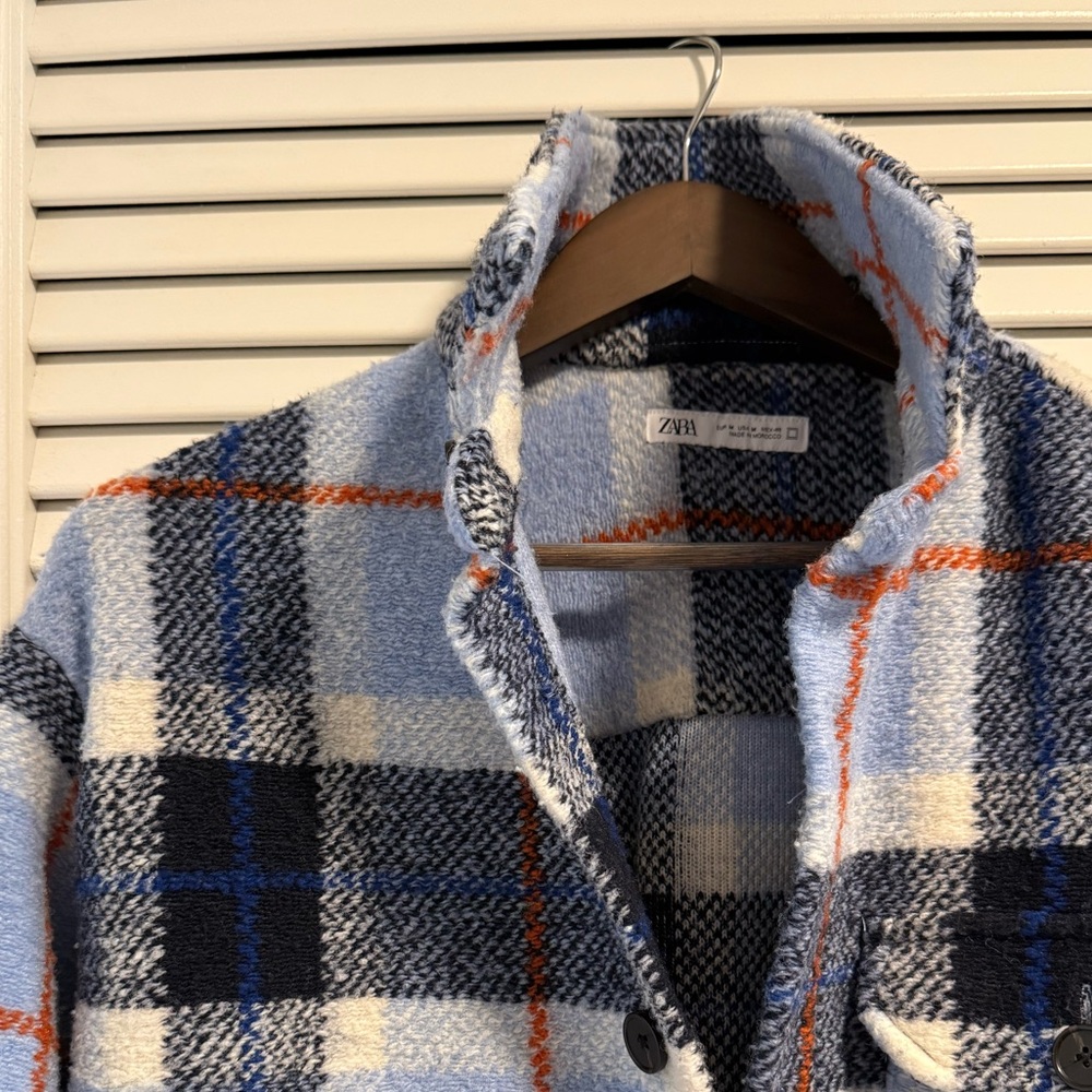 Zara Man Blue and Black Plaid Jacket Size M
